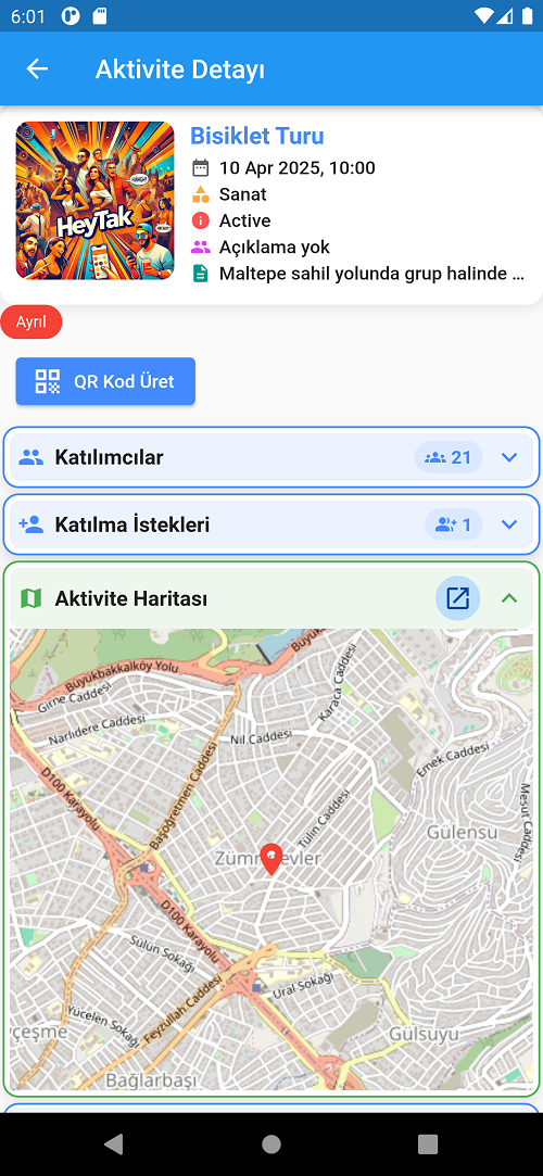 Etkinlik konum haritası ve katılımcı takibi