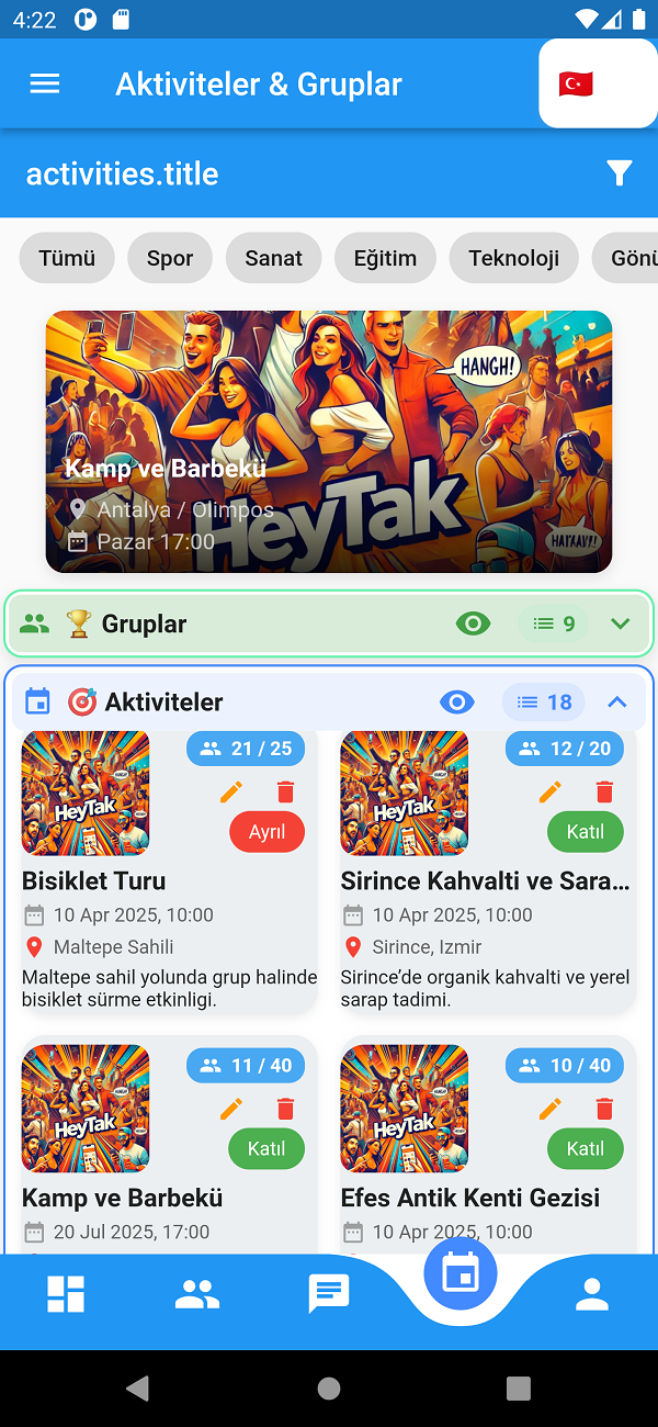 Etkinlik keşfi özelliği
